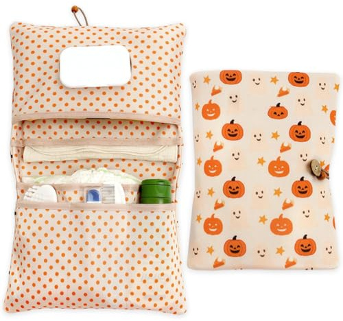Bolsa De Pañales 2 en 1 y Bolsa De Cosméticos - Práctica Bolsa para Pañales De Mamá Toallitas y Crema - Organizador para Bebés (Calabaza)