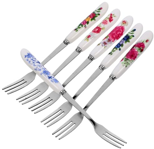 Veemoon Lot de 6 Fourchettes à Dessert en Acier Inoxydable Manche en Céramique Petites Fourchettes Multifonctions pour Fruits Gâteaux et Pâtisseries Accessoire Pratique pour Fêtes et