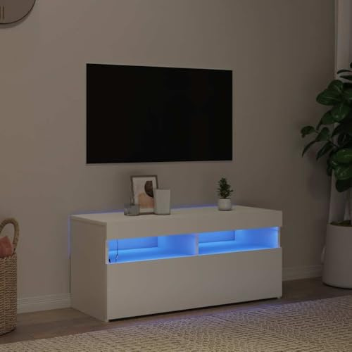 Generico Mobile Porta TV con Luci LED Bianco 90x35x40 cm,Bianco,19.42kg,804382