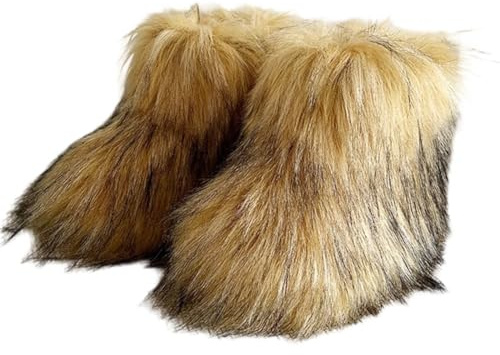 Stakee Vinterkängor för flickor i fuskpäls för flickor, varma platta stövlar med fluffig päls, fluffiga snöstövlar för barn, perfekt för bankett, födelsedagsfest.