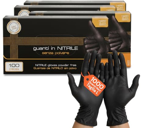 Avilia - Set 1000 Guanti Nitrile Neri Monouso Taglia L Senza Talco, Resistenti per Uso Professionale e Domestico, Presa Sicura, Facili da Indossare, Protezione Igienica per Estetica e Pulizie