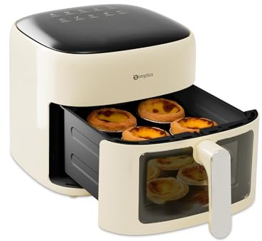 SIMPLUS Air Fryer 6.5L, Friteuse à Air Chaud Fenetre Visible, Airfryer 1500W, 10-en-1 Friteuse Sans Huile Commande Tactile, Réglable 80-200°C, 90% de Matières Grasses en Moins, Nettoyage Facile, Crème