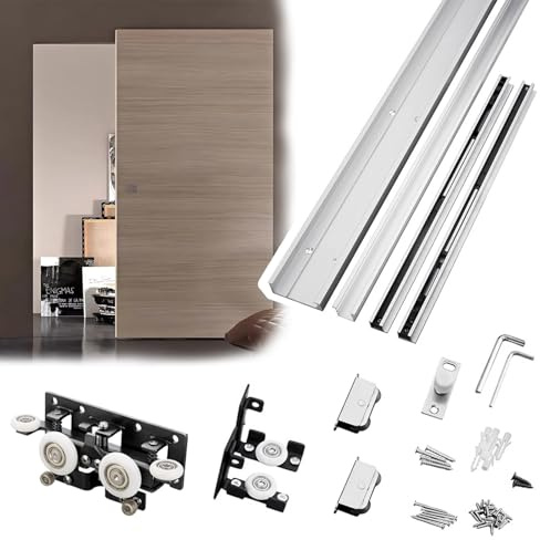 Vibeo Schiebetürbeschlag Verdeckte Schiebetürbeschläge mit Bodenschiene, 80–130 cm Lange Schiebetürschiene (verdeckt), Verdecktes Schiebetür-Schienensystem aus Aluminium(39in/100cm)