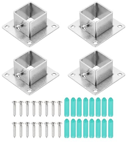 QUARKZMAN 4Pcs Base Quadrata Per Palo 1.8mmT Supporti Per Palchi Accessori | Per Ringhiera Montaggio Ringhiere, Flangia In Acciaio Inox, Adatti A Pali 1 X 1