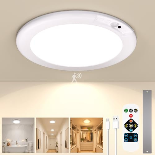 GOODEA 25CM Akku Lampe mit Bewegungsmelder 8000mAh, 3CCT Dimmbar & Timer | 3 Sensor Modus & Magnetische Deckenlampe ohne Bohren ohne Stromanschluss, Wiederaufladbare Deckenleuchte für Keller Flur