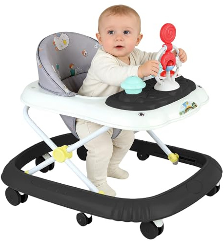 Gåstol, babywalker och gå-vagn, gåvagn baby walker för barn, gånghjälpmedel, justerbar höjd, med musikfunktion (67 x 72 x 92 cm svart)