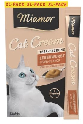 Miamor - Cat Snack (crème) | Collation savoureuse pour gâter Les Chats Adultes. Aliments complémentaires dans Un Sachet portionnaire sans Sucre ni additifs artificiels | 7 x 12 x 16 g de Saucisse de