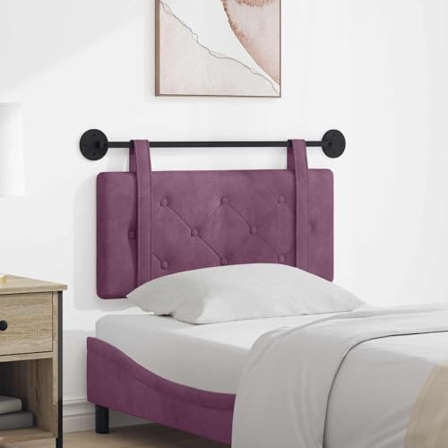 GeenYuu Hängendes Kopfteil Lila Samt gepolstert mit Holzrahmen und Metallbefestigung, rechteckiges Wandkissen als Rückenlehne für Schlafzimmer, komfortable Polsterung zum Anlehnen und Lesen