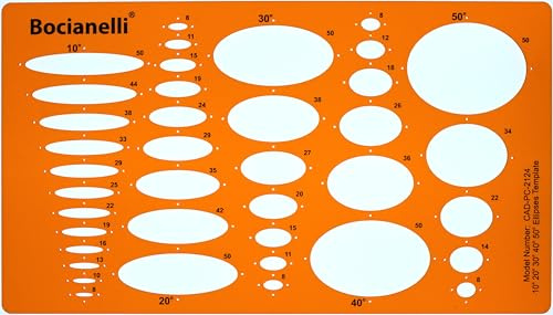 Ellipsenschablone für Technisches Zeichnen - Ellipse Zeichenschablone 10 20 30 40 50 Grad - Technische Zeichenschablone für Student Ingenieur Architekt Grafikdesigner - Schablone Ellipsen