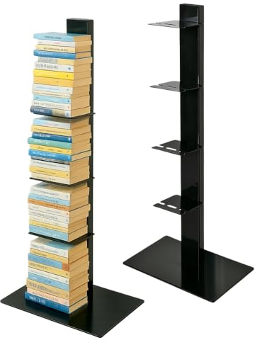 Radius Design Booksbaum Single Stand Klein Schwarz – Standregal aus pulverbeschichtetem Stahl, 90 cm hoch, platzsparendes Bücherregal mit Fuß & Einlegeböden, modernes Design (734A)