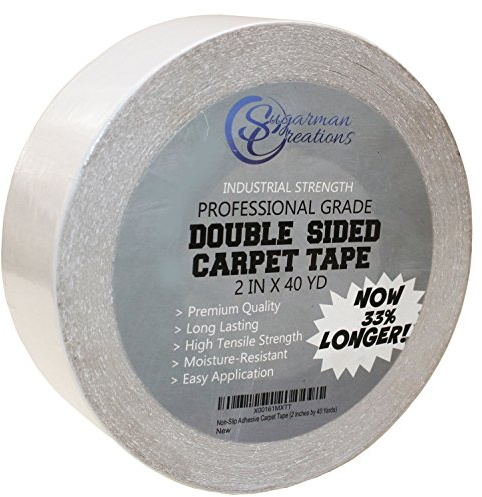 Sugarman Creations Strongest Double Sided Carpet Tape, 2 Inch by 40 Yard, 120 feet! 2X More! 5 Stars Professional Grade, Industrial Strength, Heavy Duty Rug and Carpet Underlayment Adhesive