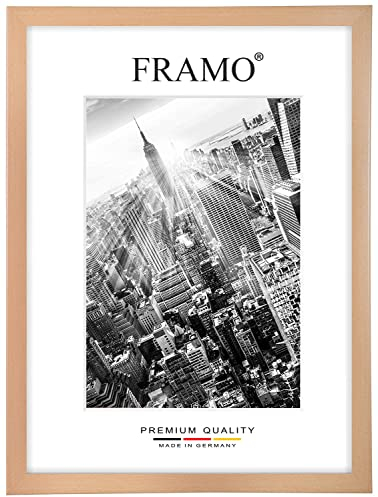 FRAMO Cadre photo en bois 90 x 67 cm sur mesure - Hêtre | Couleur/Taille sélectionnable | verre acrylique antireflet | Cadre pour Puzzle | Photos | affiche