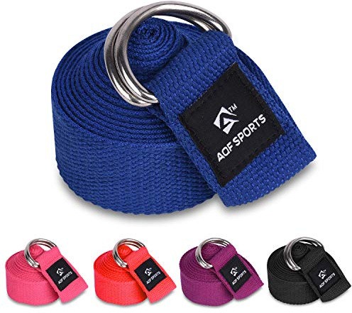 AQF Yoga Strap 1.8M, 2.4M, 3M Soft Cotton Leg Stretcher with D-Ring Buckle Adjustable Fitness Belt for Leg Stretching & Body Stretch Band (Blue, 1.8M)