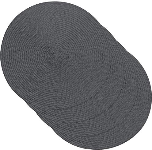 Venilia Tischset Grau Rund, Platzset für Esszimmer, Esstischmatten, Telleruntersetzer, Platzdeckchen, gewebt, lebensmittelecht, 38 cm, 4 Stück, 59124