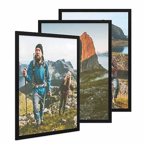 PHOTOLINI Bilderrahmen 50x70 Schwarz 3er Set, Puzzle Rahmen 50x70 Holz MDF mit Acrylglas, Bilderrahmen 70x50 groß zum Aufhängen, Picture Frame Rahmen 70x50 mit Zubehör, Posterrahmen für Fotos & Poster