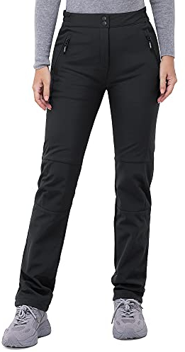 33,000ft Wanderhose Damen wasserdichte Winddichte Thermohose Softshellhose Warm Gefüttert Outdoorhose Winter Skihose Snowboardhose Atmungsaktive Schnelltrocknende Trekkinghose, Schwarz XL