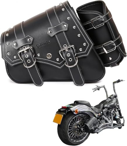 Sacoches latérales de selle de moto – Sac de selle souple en cuir PVC pour Harley Sportster imperméable, sac à outils latéral, sac de rangement universel pour moto, avec porte-gobelet (côté gauche)