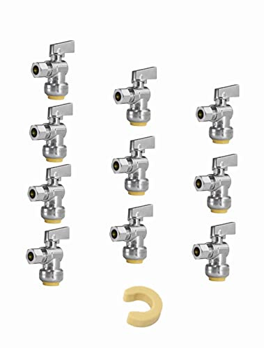 10-Pack EFIELD Stop Valve Push Fit 1/4 Turn Angle Water Shut Off 1/2 Push x 3/8 Inch Compression Chrome,(PF-UNI004-10PCS)