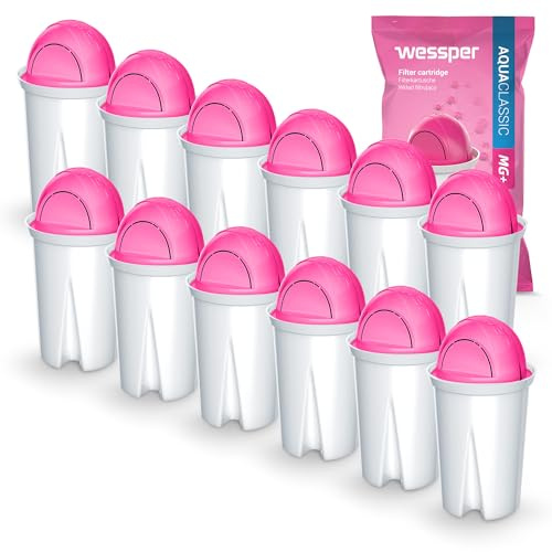 Wessper Classic Vattenfilterpatroner med Magnesium | Ersättning för Aquaphor Standard, Brita Classic, Dafi Classic filterpatron | Minskar Kalk och Klor | Renare Vatten | Förpackning med 12 st