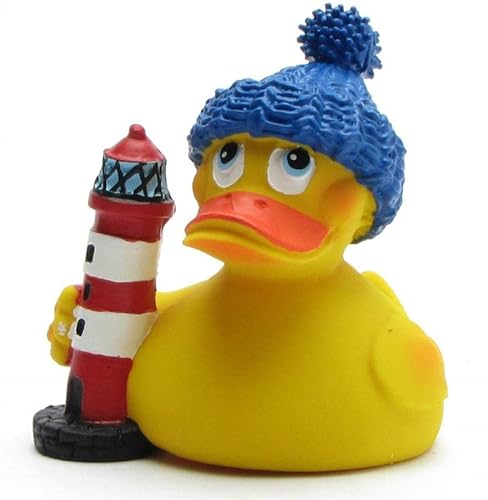 Duckshop I Badeente Leuchtturm-Wärter I Quietscheentchen - L: 7 cm I Quietscheente I Geschenk für Reise-Fans I Präsent Sammler I Souvenir