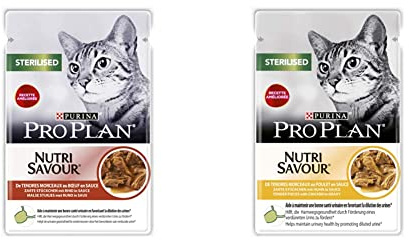Purina Proplan Cat Nutrisavour Boeuf 26 Pochons 85 g & Purina Proplan Cat Nutrisavour Poulet 26 Pochons 85 g