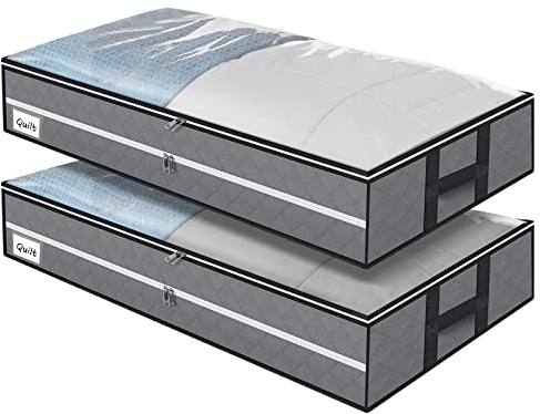 GARPROVM 96L Groß Unterbett Aufbewahrungstasche 2 STK, 104x50x18cm Unterbettkommode Vliesstoffe Doppel Reißverschluss faltbar Tasche für Bettwäsche Schrank Aufbewahrung für Bettdecken Decken Kleidung