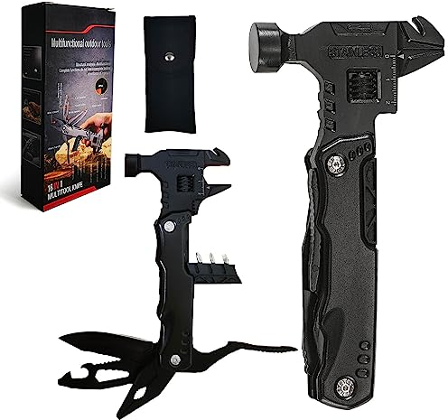 WUBAYI 16 in 1 Multi-Tool Camping Accessories Outdoor Survival Tools for Dad, Men, Father's Day, Christmas, Birthday, Black, (GJ-1214)