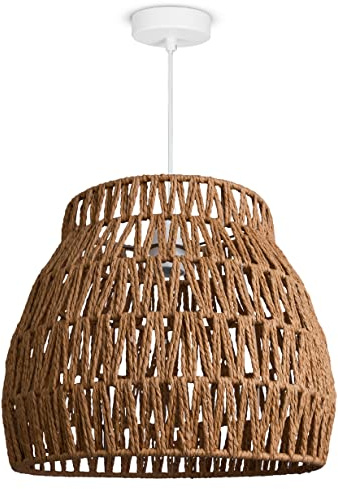 Paco Home LED Pendellampe Pendelleuchte Hängelleuchte Hängelampe für Wohnzimmer Schlafzimmer Esszimmer Schirm Papier E27, Farbe:Natur (Ø35cm), Leuchtenart/Farbe:Pendelleuchte - Weiß