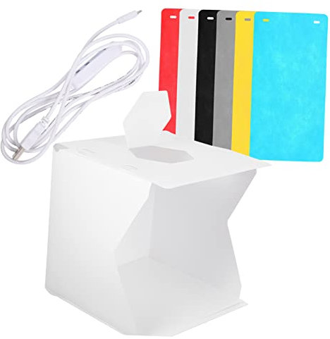 Mikikit Boîte Lumineuse Pliable pour Bijoux et Objets 20 Cm avec 20 LED et 6 Fonds Blancs