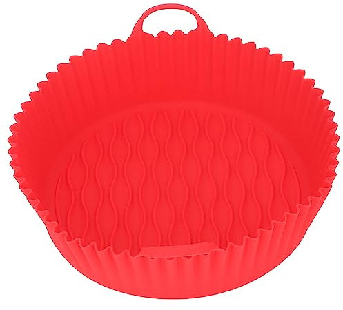 Olla para freidora de Silicona, Redonda, Flexible, Apta para lavavajillas, Apta para Alimentos, Reutilizable, para microondas, freidora para Hornear (Rojo)