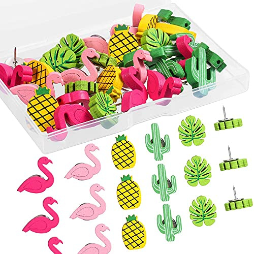 Chincheta de madera decorativa – 30 piezas lindas en forma de cactus y hojas para mesa de corcho y pared