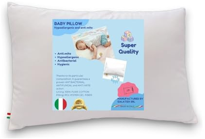 GM Almohada 30 x 50 cm Almohada Cuna para Niños 100% Algodón Hipoalergénico Antiácaros Blanco para Dormir en Casa o de Viaje, Made in Italy