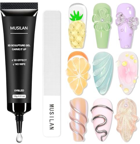 MUSILNA Gel 3D Nail Art Sculpting Gel 15g Multifonctionnel Rhinestone Glue pour Ongle, UV Colle à Ongles pour Styling Ongle Nail Charms DIY Nail Art Design Sculpture Nail Styling dans la Maison