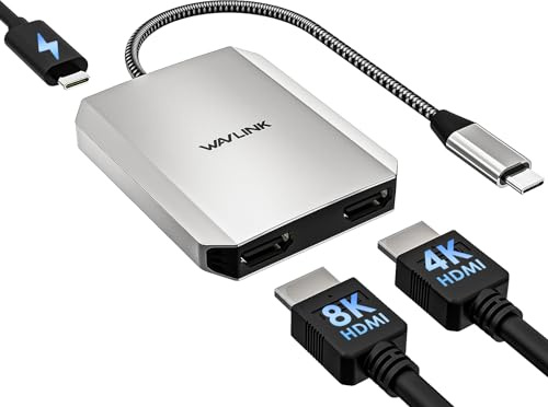 WAVLINK Adattatore da USB C a doppio HDMI, adattatore Dual HDMI 4K a 60hz con alimentazione da 100 W per laptop Dell XPS, HP, Lenovo, Thunderbolt 3/4, laptop Windows Systerm