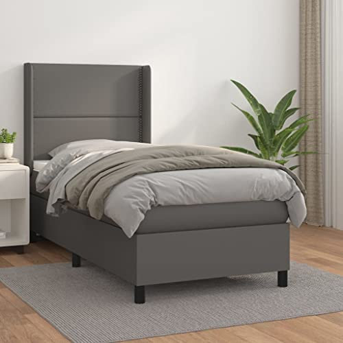THOYTOUI Boxspringbett, Seniorenbett Bettstütze Polsterbett Betten Geeignet für Schlafzimmer Aufenthaltsraum Hotel Wohnungen mit Matratze Grau 90x190 cm Kunstleder