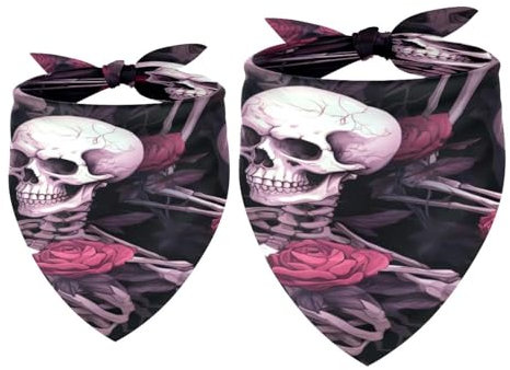 Hundehalstuch, Totenkopf-Skelett, für Mädchen und Jungen, waschbar, Halstuch, Zubehör für kleine, mittelgroße und große Hunde, Welpen, Katzen, Haustiere, 2 Stück
