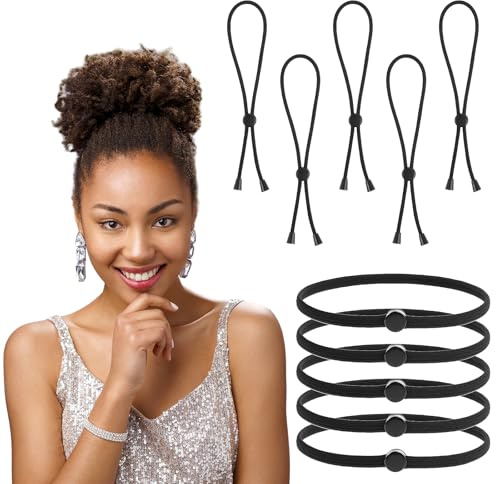 10 stycken justerbara hårsnoddar svarta extra långa hårsnoddar afro-puff-hästsvans slipsar lämplig för kvinnor med naturligt lockig/tjockt hår/lockigt hår