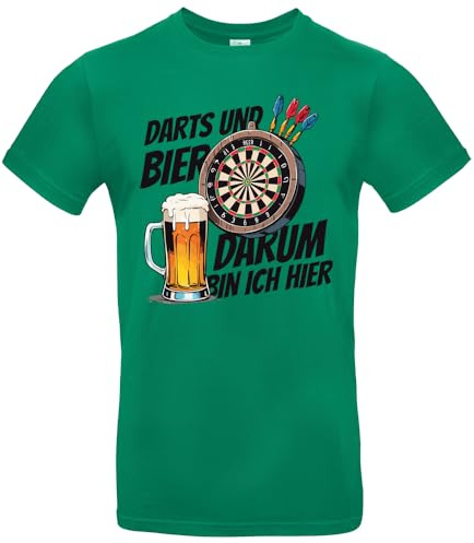Darts & Bier - Darum Bin ich Hier Herren T-Shirt Darten 180 Darts Ally Pally Kelly Green Größe L
