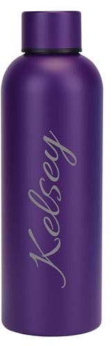 Personalised Engraved with Any Name Double Wall Insulated Water Bottle 500ml 17.5oz Hot Cold 5 Colours Available (Purple)