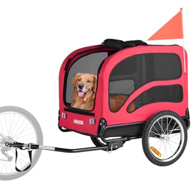 VEVOR Rimorchio per Bici per Cani, Supporta Fino a 45 kg, Carrello Portabici, Telaio Pieghevole con Ruota a Sgancio Rapido, Attacco Universale per Bicicletta, Riflettore, Bandiera Guinzaglio Interno