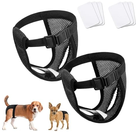 Wcawnlt 2 pantalones de running para perras M, pañales de malla para perros, pantalones para correr, bragas para perros, pañal para perra, con 6 inserciones, transpirables, pantalones lavables para el