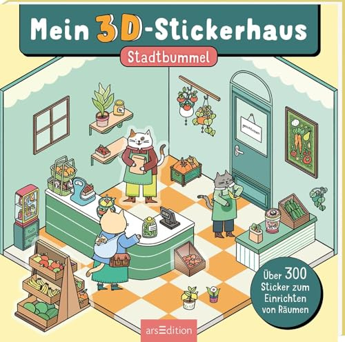 Mein 3D-Stickerhaus – Cozy Stadtbummel: Über 300 Sticker zum Einrichten von Räumen | Süßes Stickerbuch für Kinder ab 8 Jahre, Teenager und Erwachsene | 3D-Effekt, wiederablösbar, Kawaii-Stil
