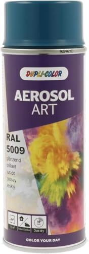 DUPLI-COLOR AEROSOL ART RAL 5009 azurblau glänzend 400 ml, Spraylack für vielseitigen Einsatz, schnelltrocknend, hohe Deckkraft, für Innen- und Außenbereiche geeignet