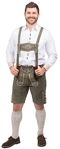 Dirndl Trachten Haus Authentic German Leather Lederhosen 2-Piece Loden Green Shorts for Bavarian Oktoberfest
