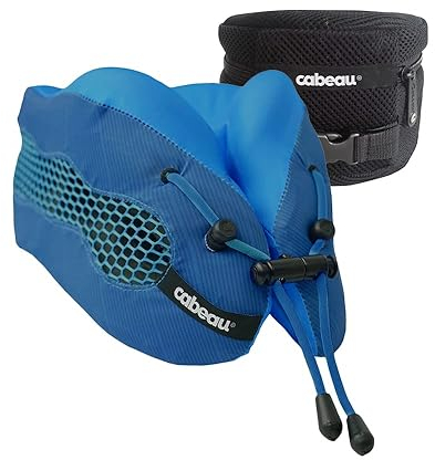 Cabeau Evolution Cool Travel Pillow- The Best Air Circulating Head and Neck Memory Foam Cooling Travel Pillow - Blue