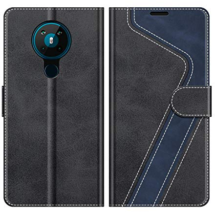 MOBESV Hülle für Nokia 5.3 Handyhülle, Lederhülle mit Kartenfach, Klapphülle mit Ständer, Flip Case Handytasche Schutzhülle, Modisch Schwarz