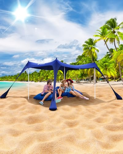 Sportneer - Tenda a baldacchino da spiaggia, tenda da spiaggia, parasole UPF50+, con 4 pali di stabilità, pala di sabbia e picchetti per spiaggia, campeggio, cortile, picnic all'aperto