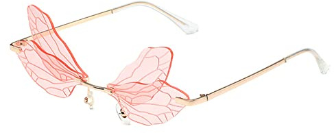RUNHUIS Randlose Dragonfly Sonnenbrille Vintage Retro Flügel geformt Schmetterling Feenhafte Schatten Brille Fashion Party Brillen für Damen Herren