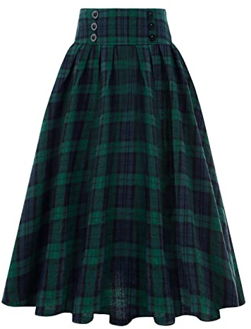 QinMMSPORTS Kilt Ecossais pour Femme Grande Taille été Casual Traditionnel Plissée Mode Pantalon Cargo Personnalité Plaids Lâche Jupe Robe (Vert, S)