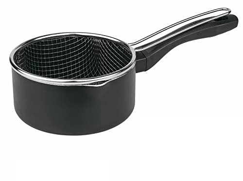 MGE - Stielkasserolle mit Frittierkorb, 18 cm Aluminium, 3-fache Antihaftbeschichtung, für Induktion, Gas, Glaskeramik und Elektroherd - für Pommes, Soßen, Milch und kleine Portionen